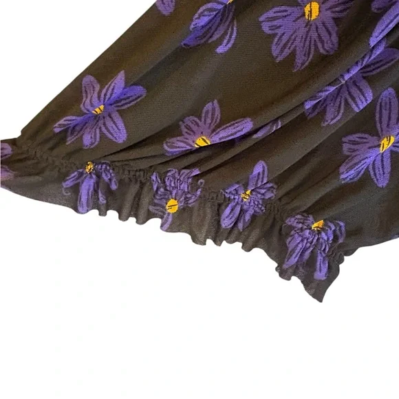 Ava & Viv 3X NWT Black Purple Floral Peplum Blouse Smocked Waist Flutter Sleeve - Picture 4 of 9